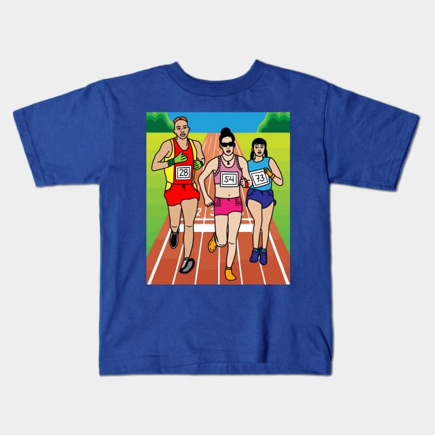 Jogging Marathon Runners And Train Kids T-Shirt by flofin